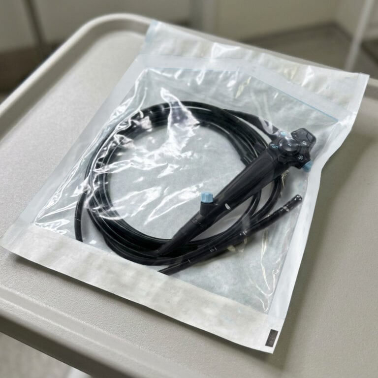News an endoscope in a clear tvek pouch